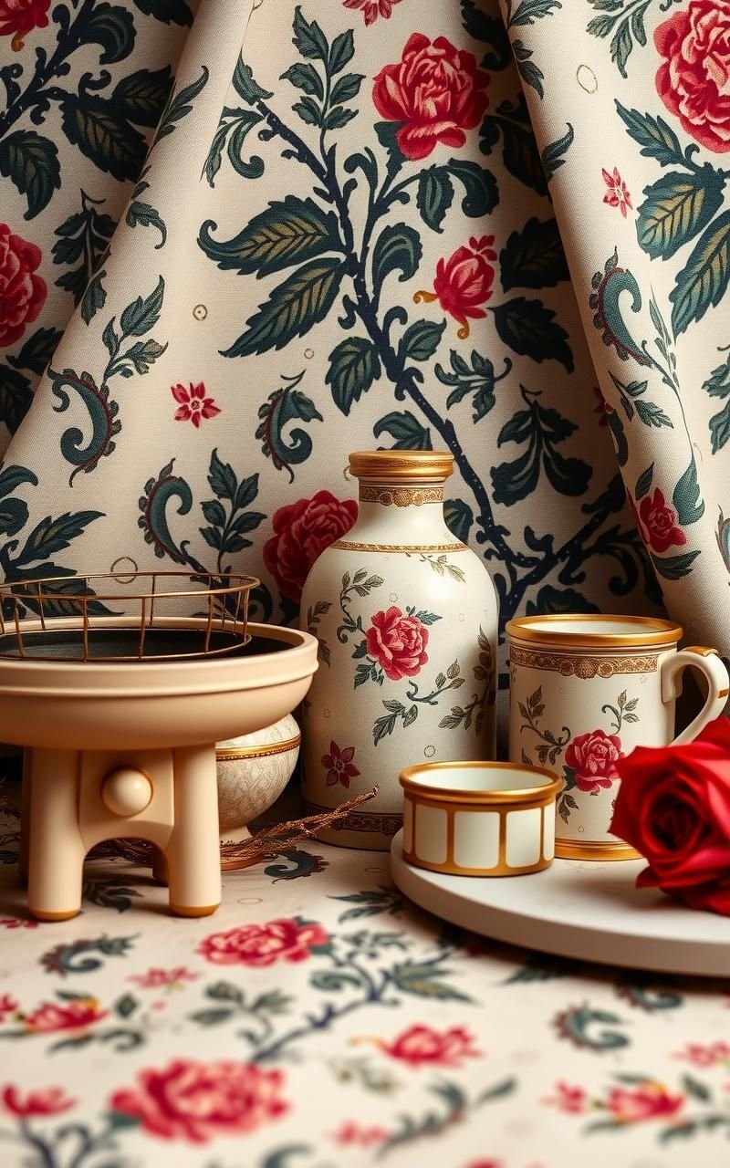 Vintage Wallpaper Featuring Damask And Floral Mix