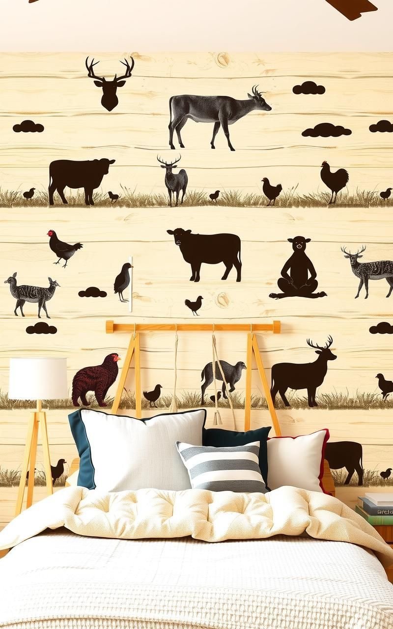 Rustic Animal Silhouettes Wallpaper For Farmhouse Playfulness