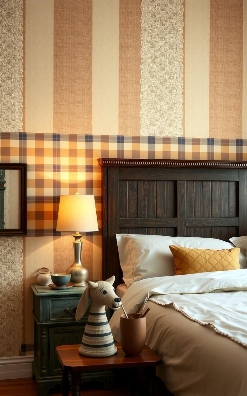 Rustic Plaid And Lace Combination Wallpaper For Vintage Flair