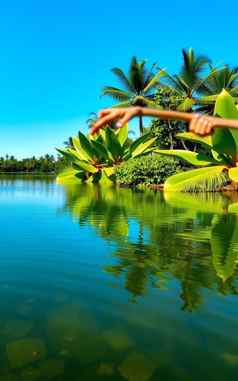 Calm Lagoon Surrounded By Lush Greenery