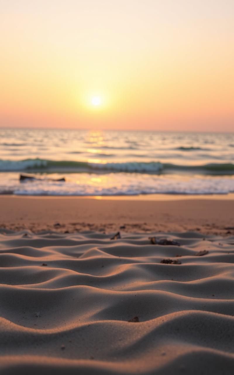Golden Sunset Over Quiet Sandy Beach