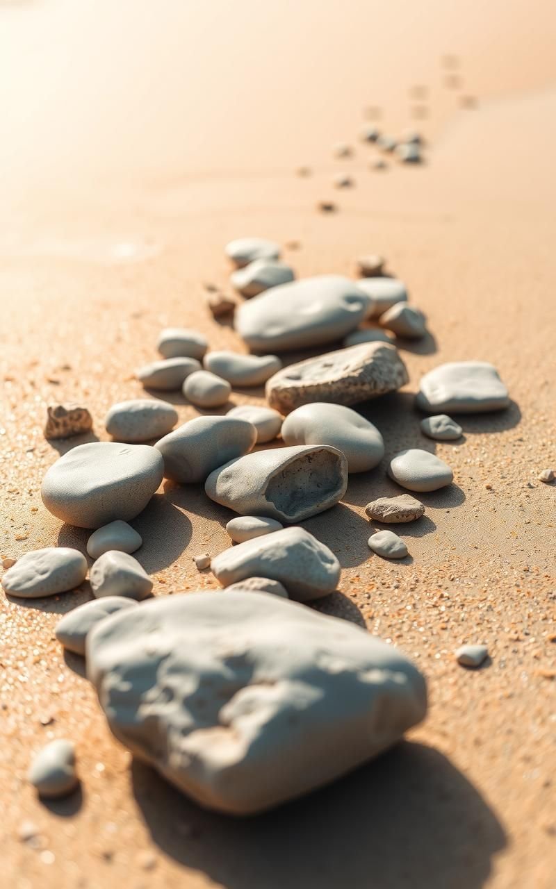 Sun-Dappled Rocks Along Quiet Beach