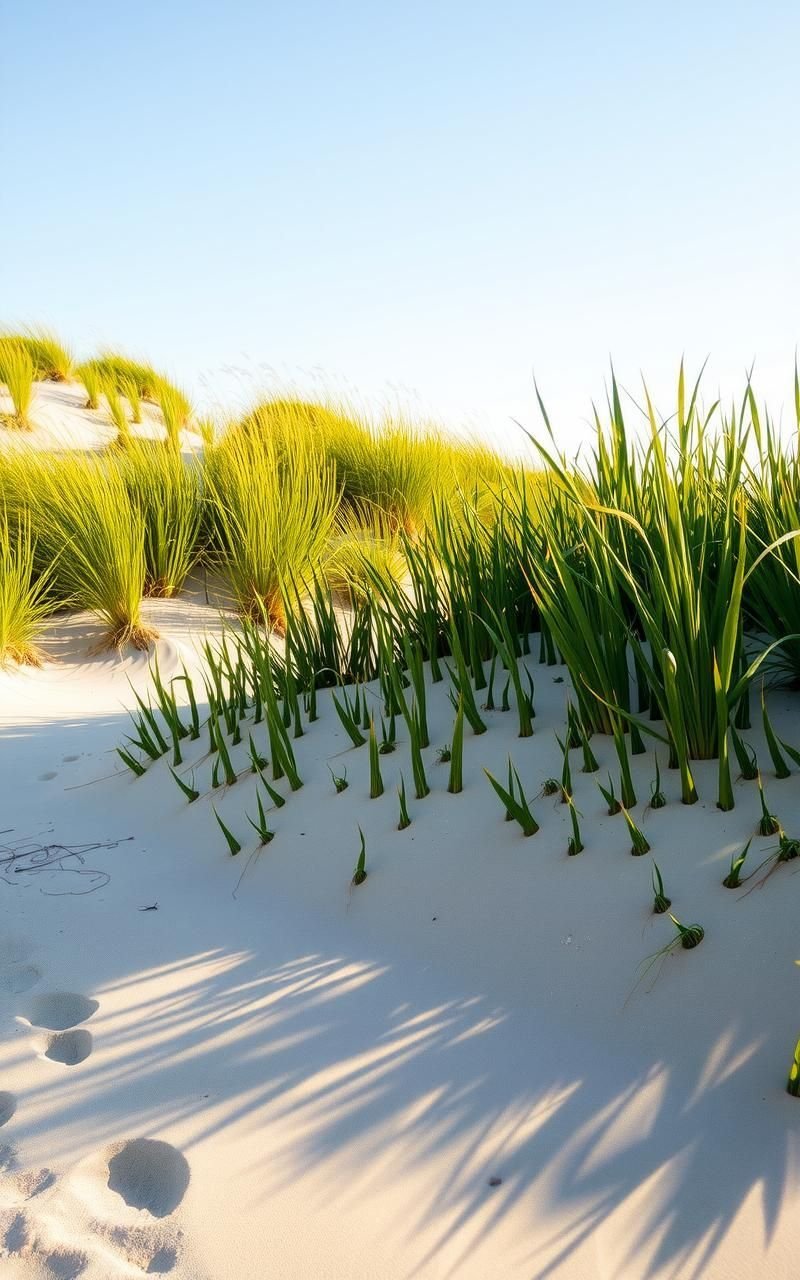 Sunlit Sand Dunes With Sea Grass