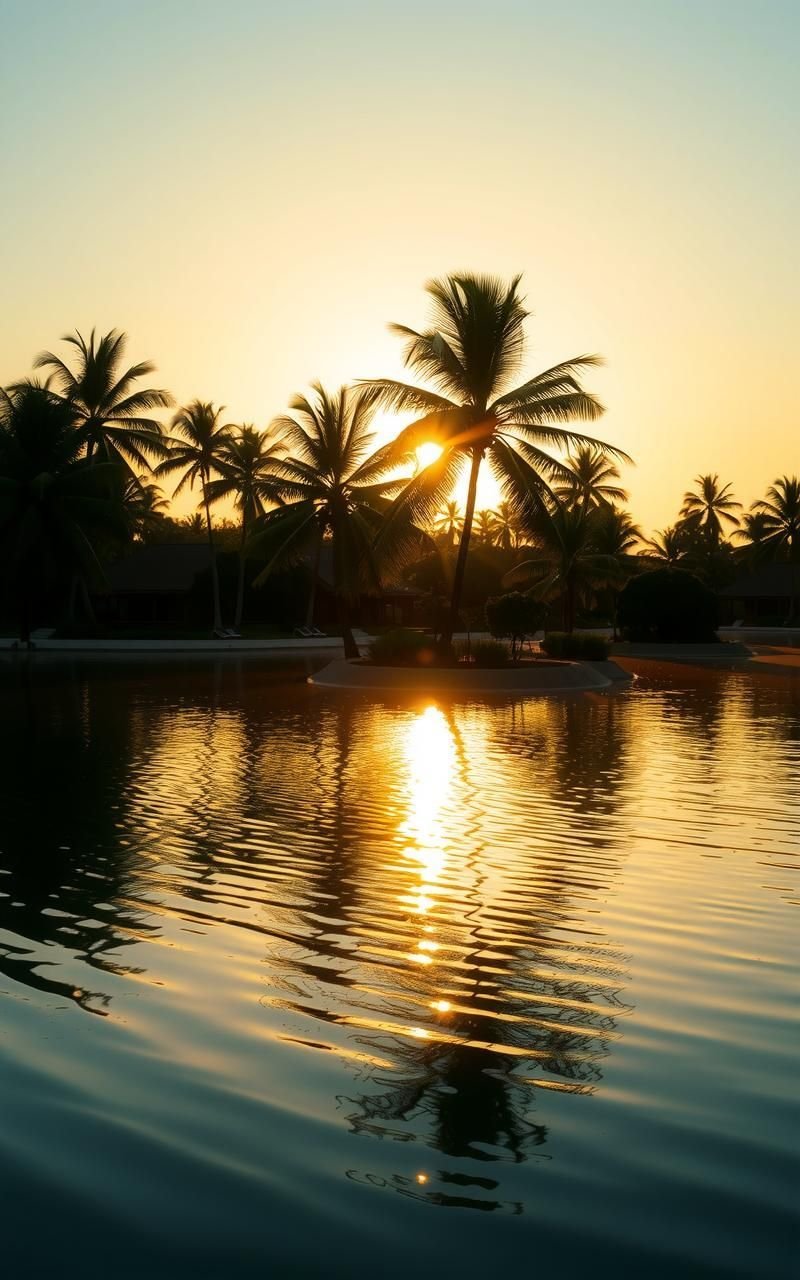 Sunrise Glow Over Calm Tropical Lagoon