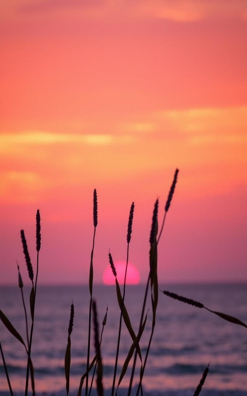 Sunset Silhouettes Of Beach Grasses