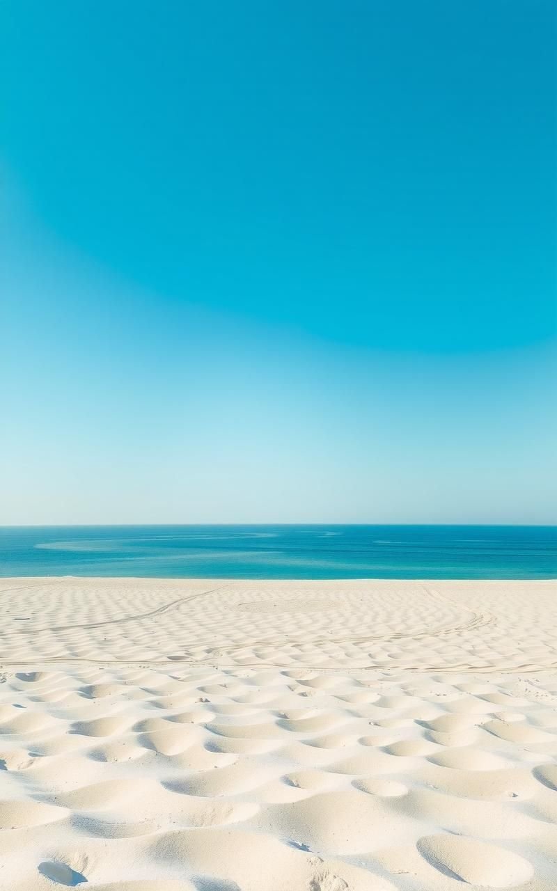 Wide View Of Empty Beach And Blue Sky