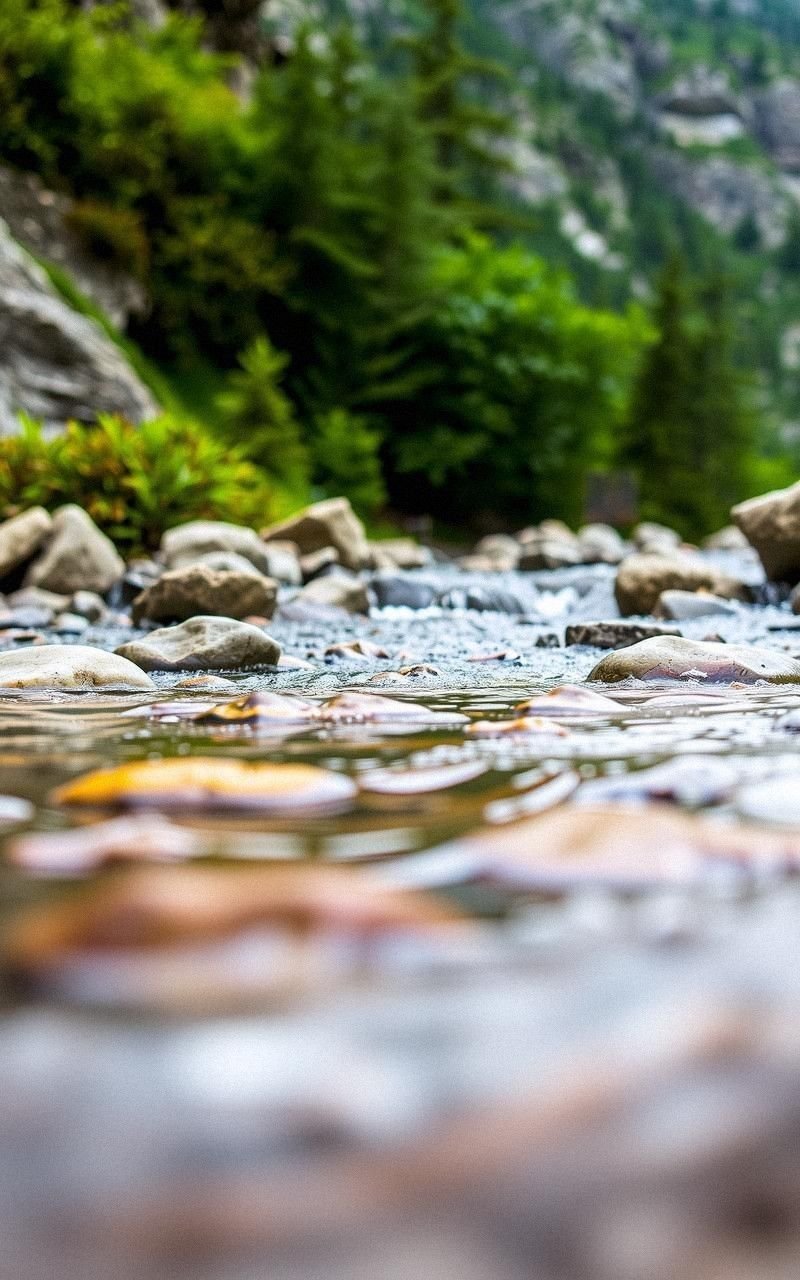 Crystal Clear Mountain Stream Amid Rocks