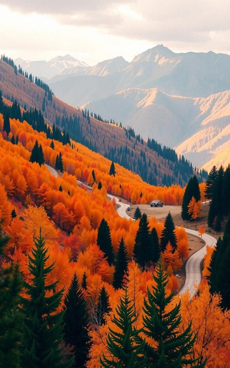 Golden Autumn Forest Nestled In Mountains