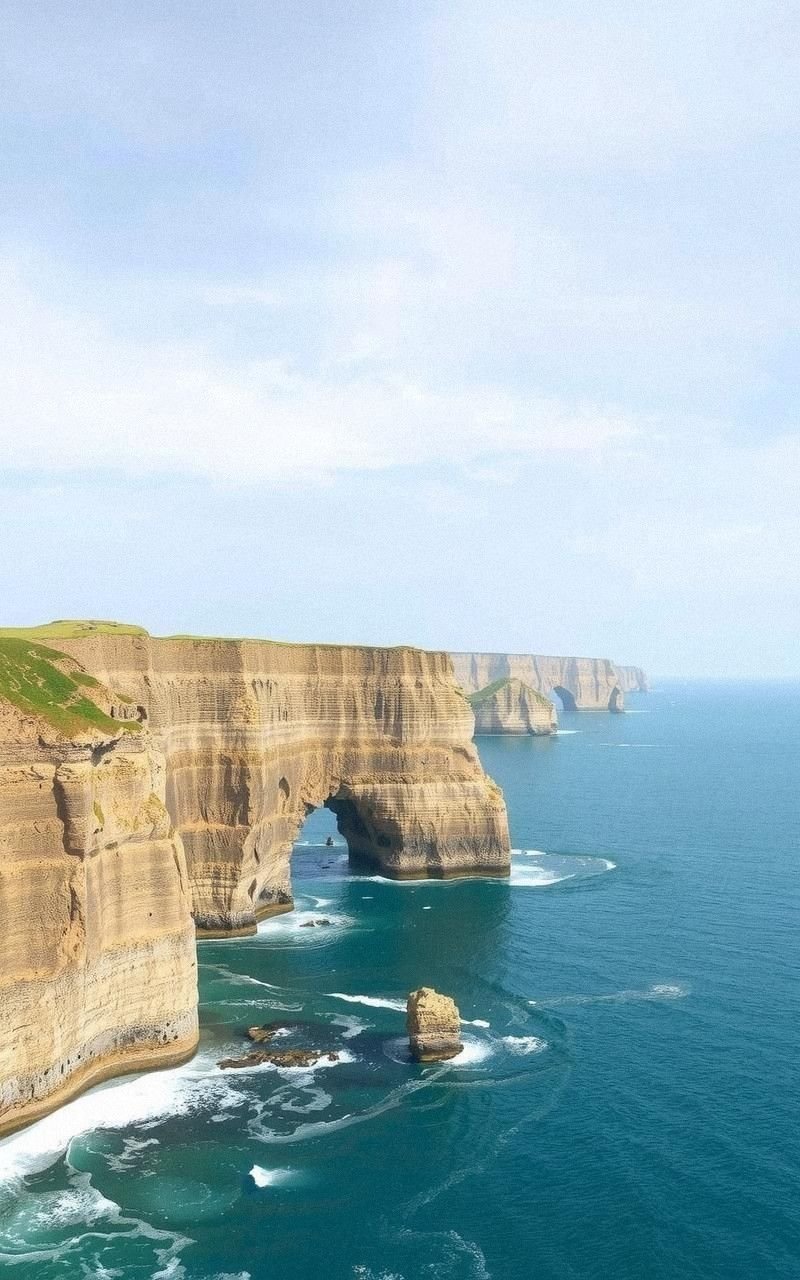 Calm Seaside Cliffs With Soft Blue Waves