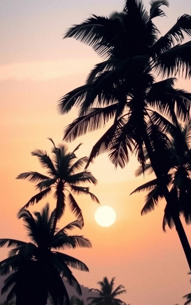 Dawn Light Over Silhouetted Palm Trees