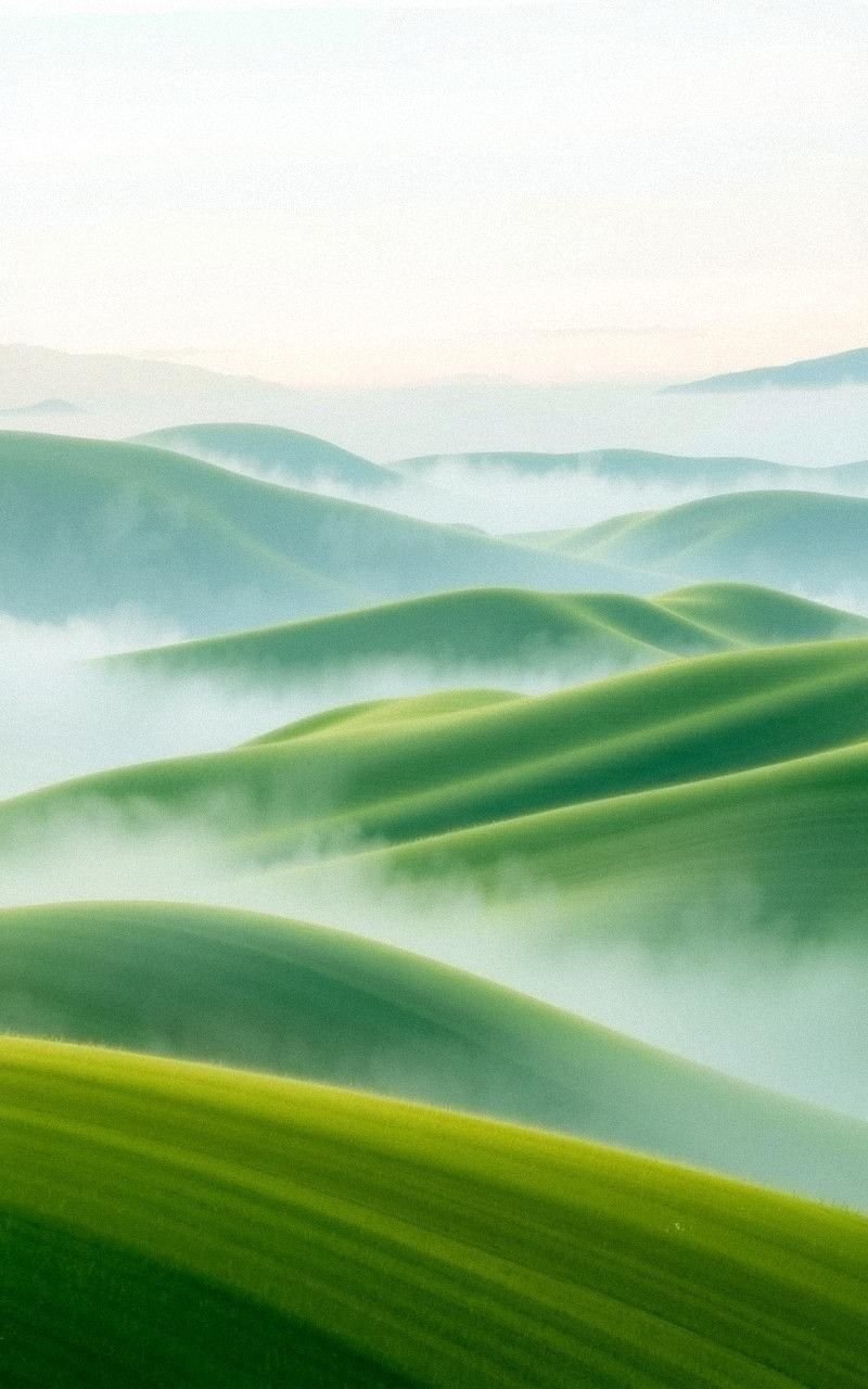 Rolling Green Hills With Light Mist
