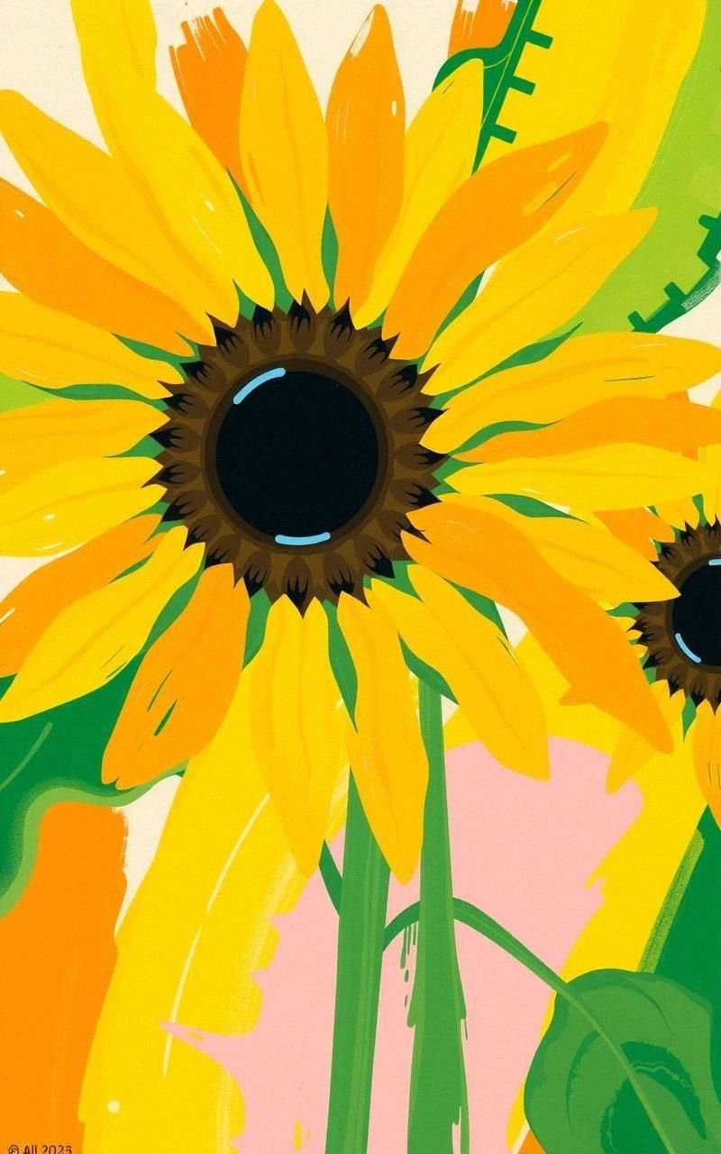 Abstract Sunflower Artwork in Bold Colors