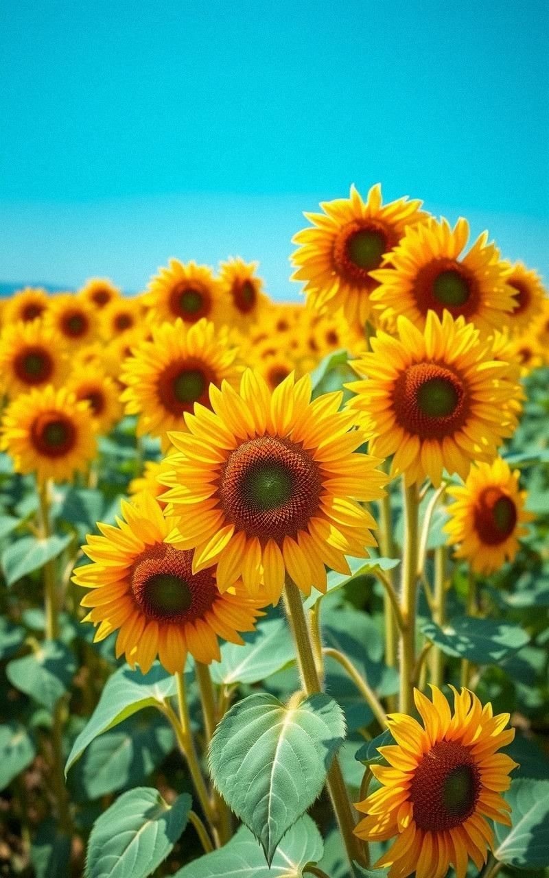 Endless Sunflower Field Under Blue Sky