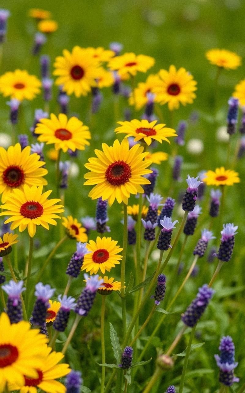 Sunflower and Lavender Mix in Wildflower Meadow