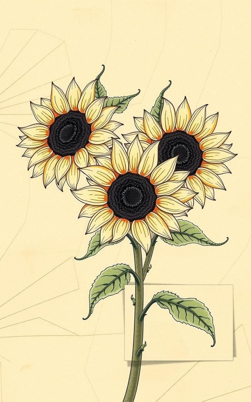 Vintage Style Sunflower Illustration Wallpaper