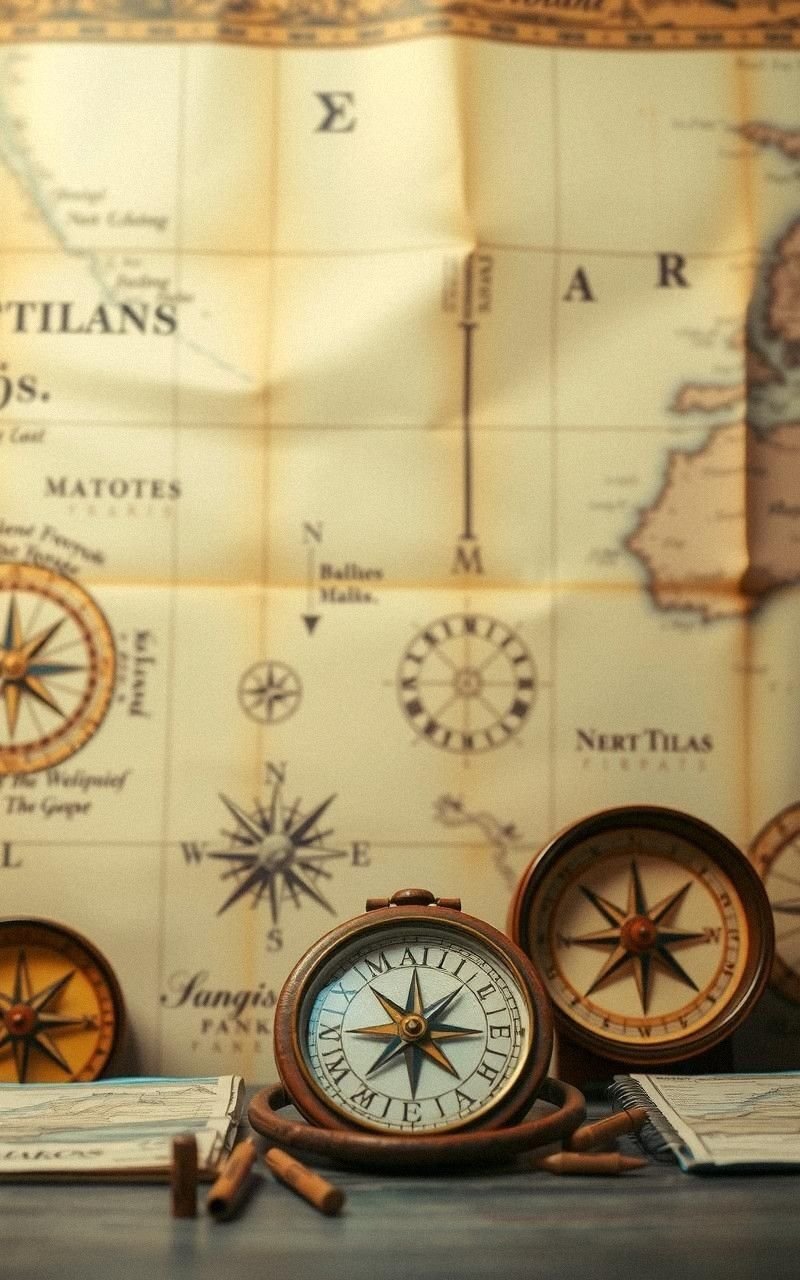 Antique Maritime Maps with Compass Roses