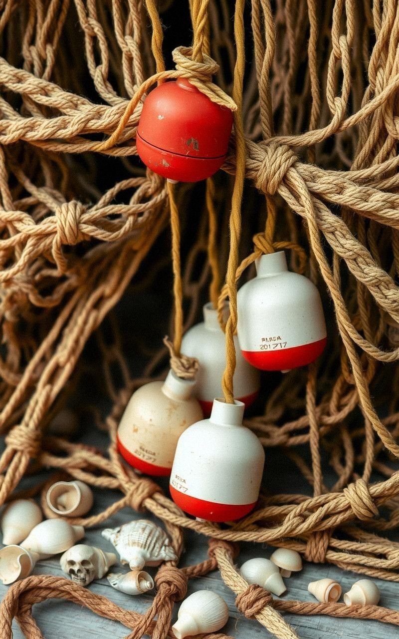 Rustic Fishing Nets with Buoys and Shells Pattern