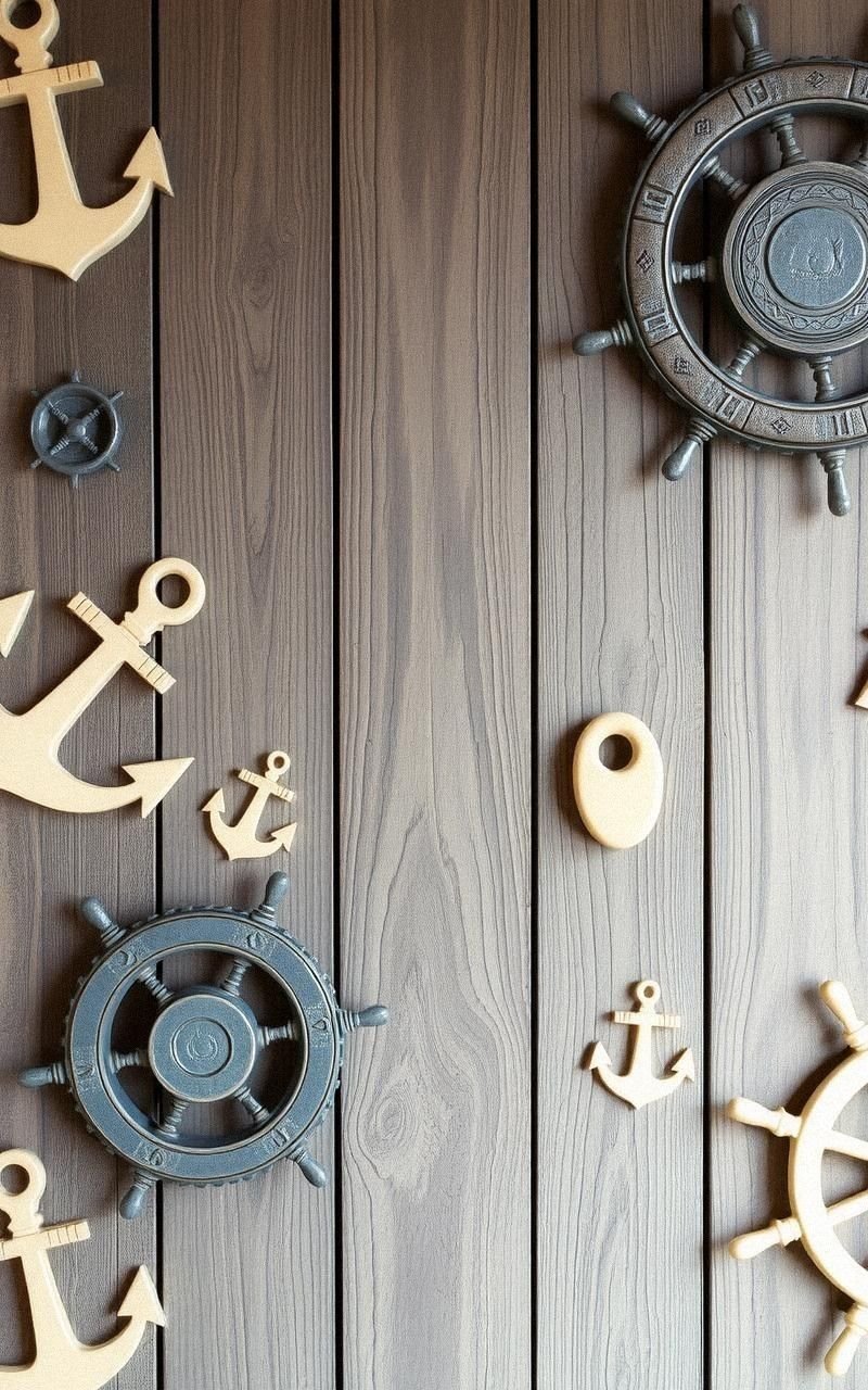 Rustic Wooden Plank Effect with Nautical Symbols
