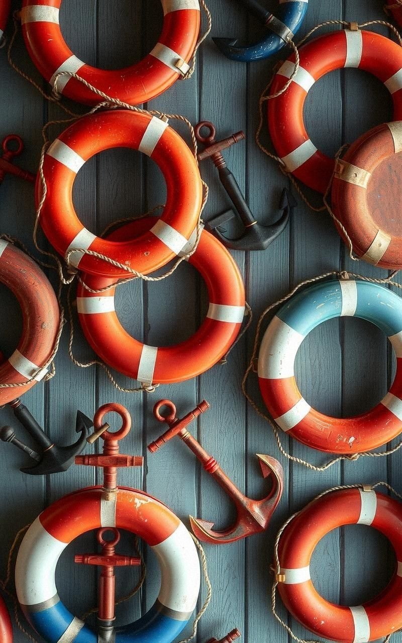 Vintage Life Buoys and Anchor Motifs