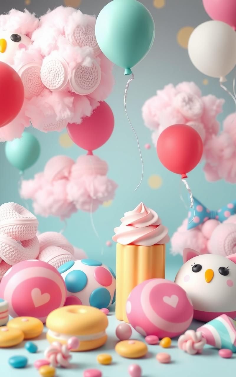 Candy-Colored Dreamland With Floating Balloons