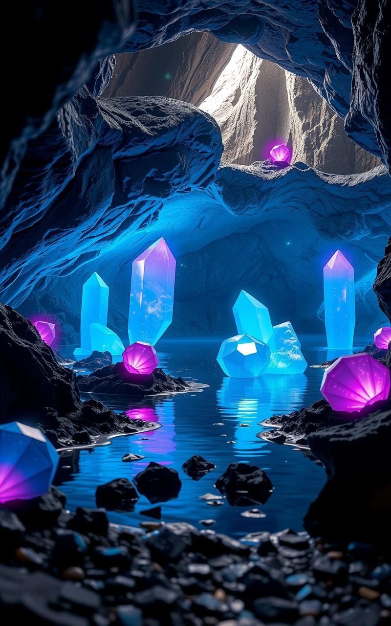 Crystal Cavern With Glowing Gems