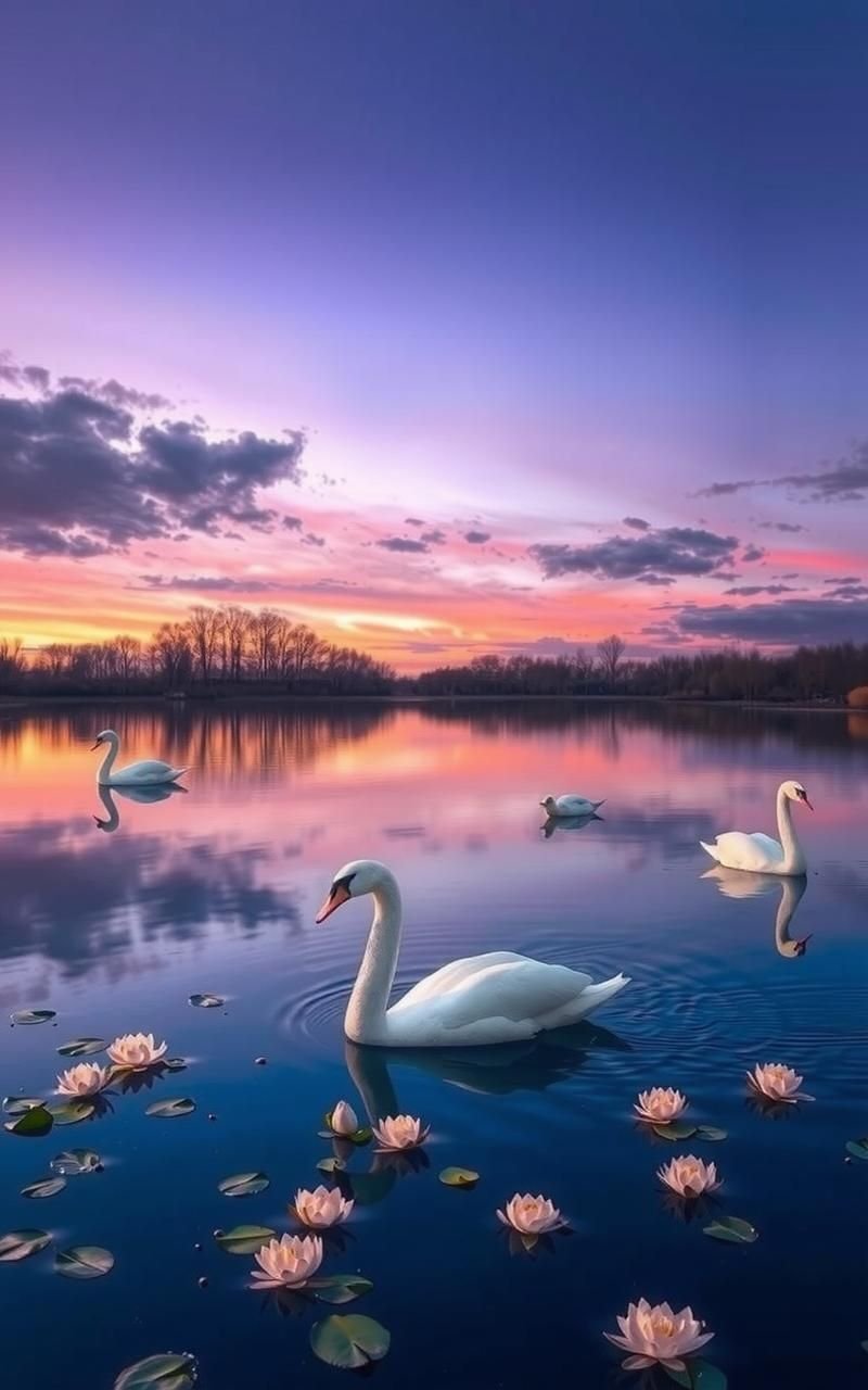 Elegant Swan Lake Under Twilight
