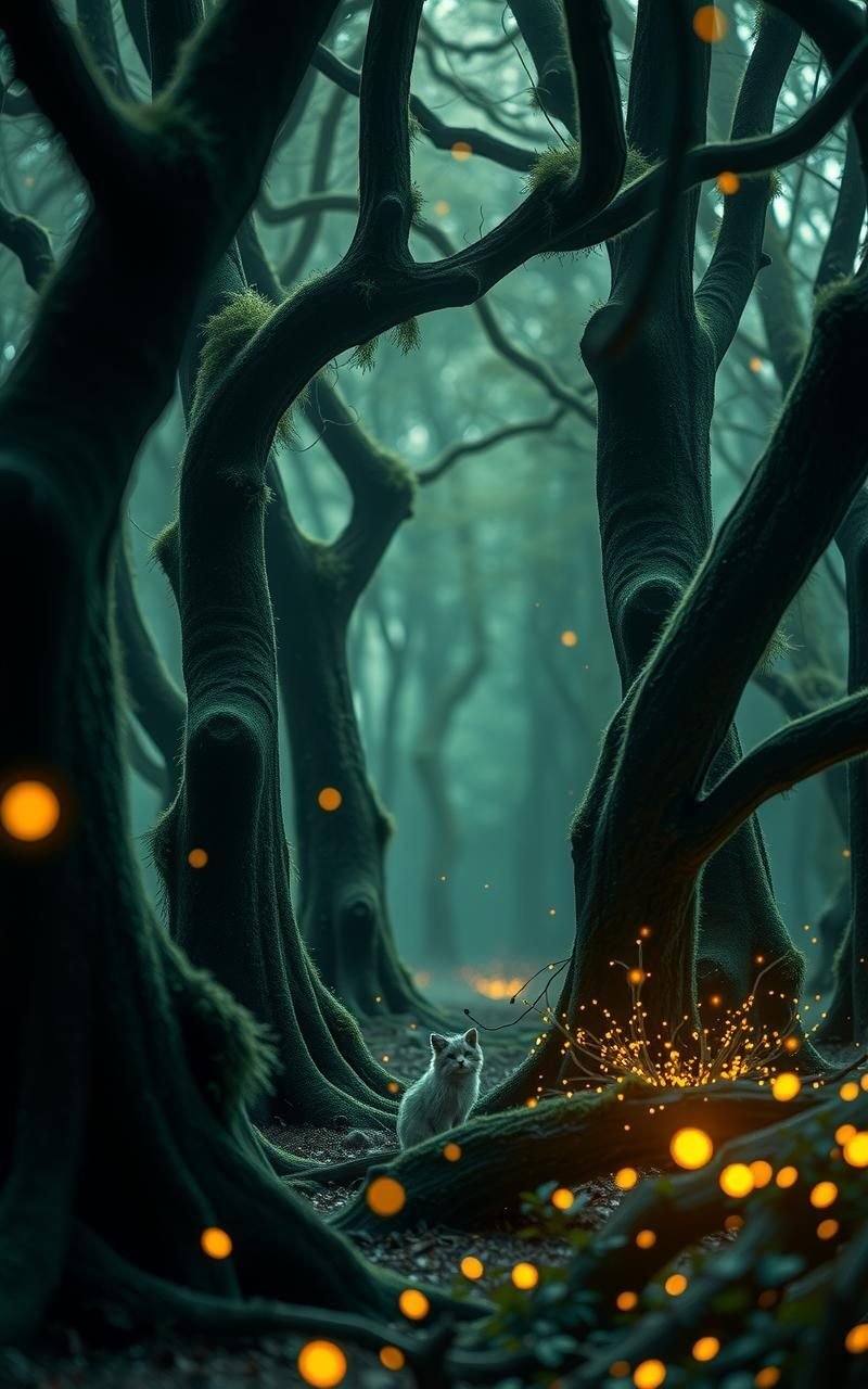 Enchanted Forest With Twinkling Lights