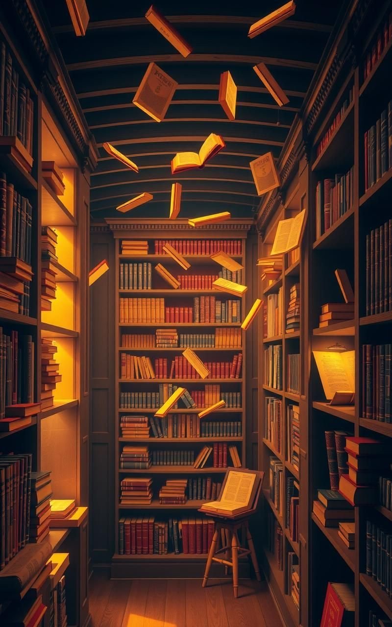 Magical Library With Floating Books