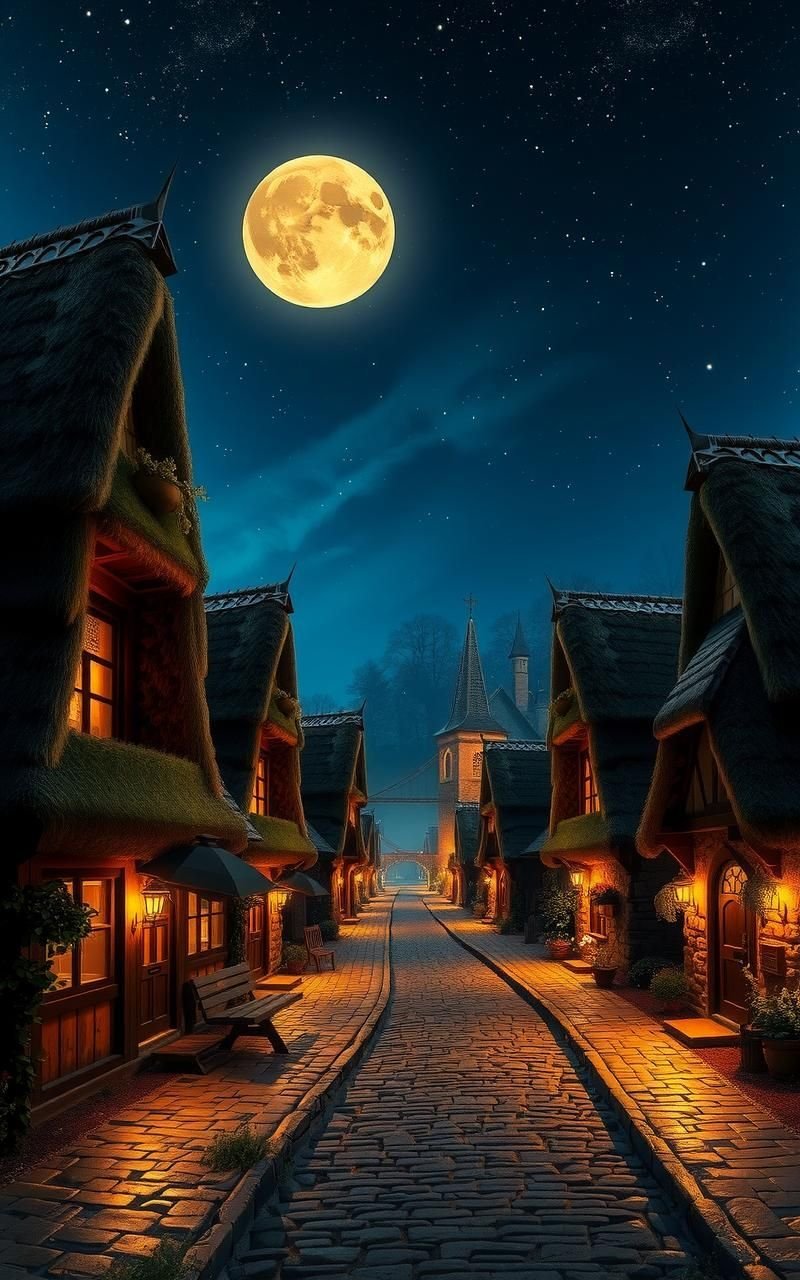 Moon and Stars Over Enchanted Village