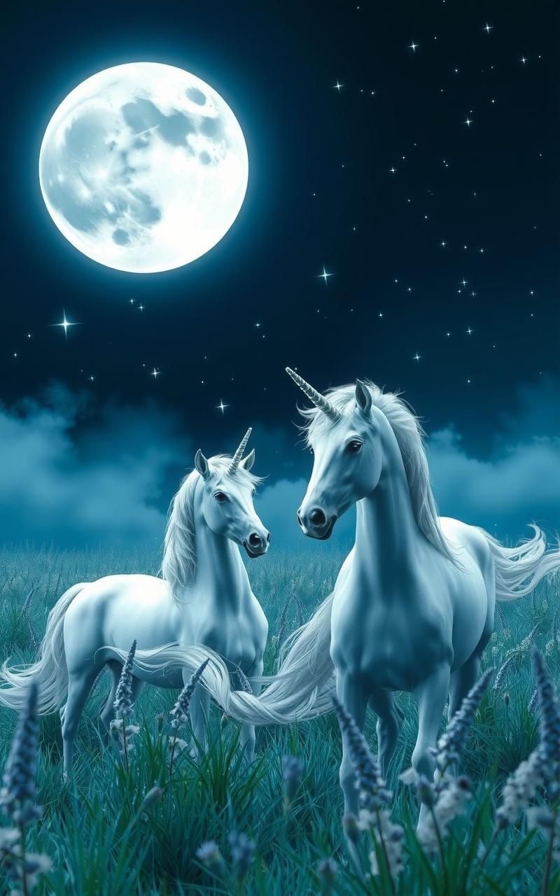 Moonlit Unicorn Meadow Dreamscape