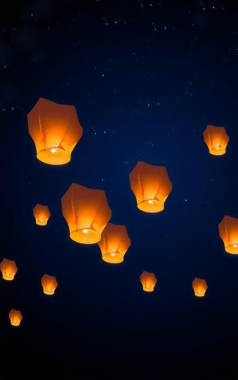 Starlit Sky With Floating Lanterns