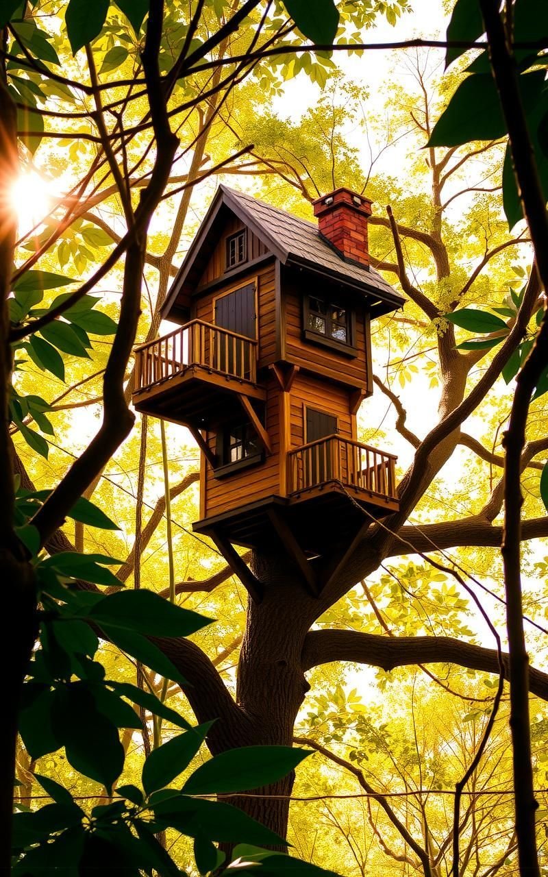 Sunlit Treehouse Village Among Branches