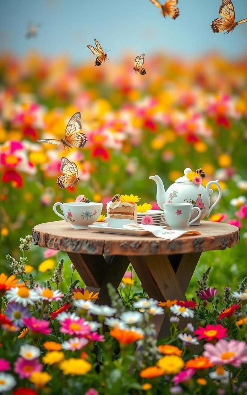 Whimsical Tea Party in a Flower Field