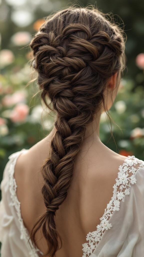 A woman with a lace braid hairstyle, showcasing a beautiful and intricate design.