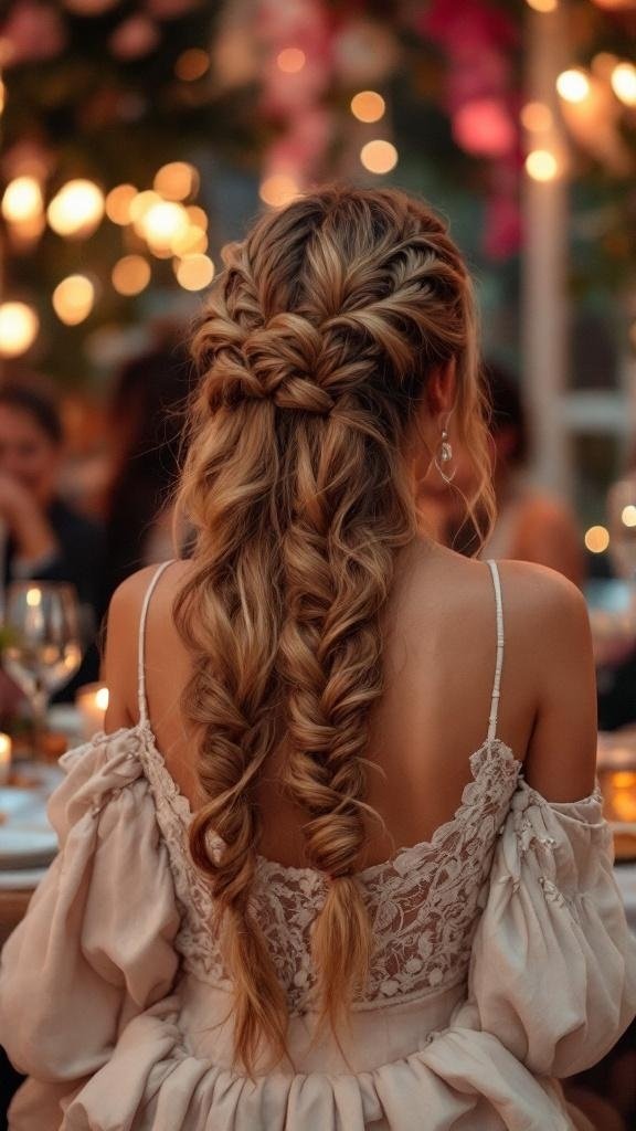 A woman with half-up half-down braids, showcasing a stylish hairstyle.