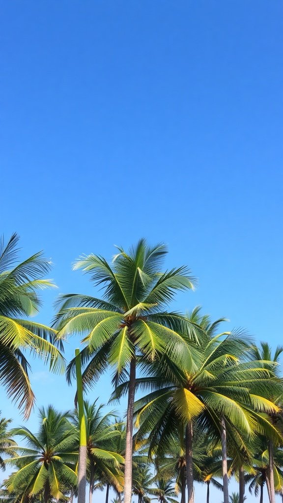 Tall palm trees against a clear blue sky