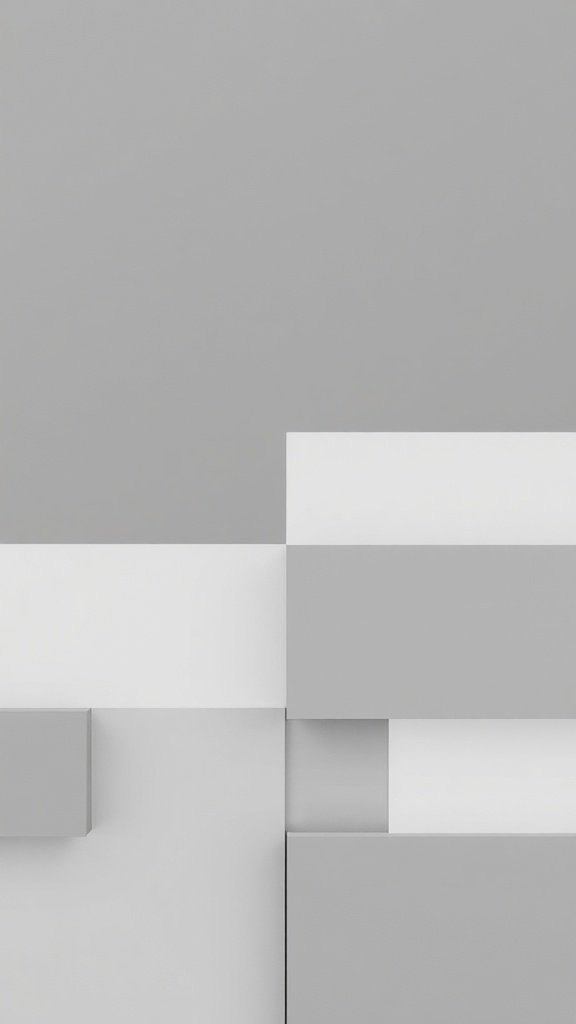 A minimalist wallpaper featuring various shades of gray and white geometric shapes.