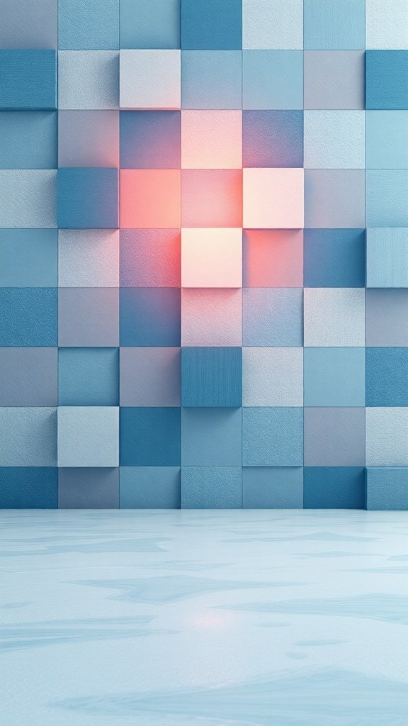 A color block wallpaper featuring soft blues and subtle pinks, creating a cool winter palette.