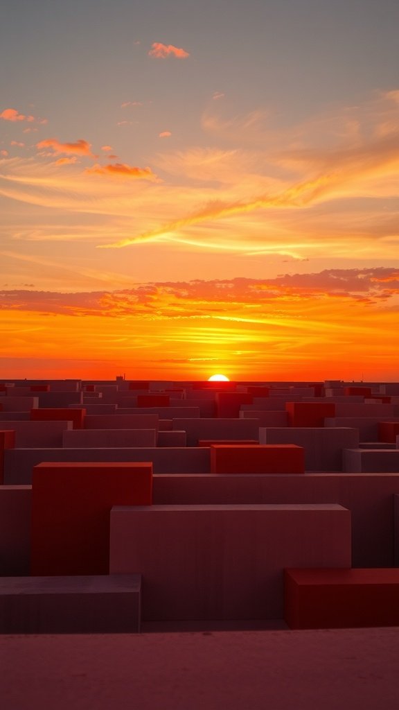 Color block wallpaper featuring warm sunset hues of red and orange