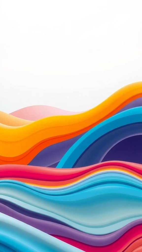 Color block waves in vibrant shades of orange, pink, blue, and purple.