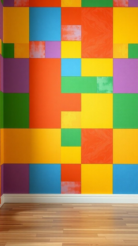 Color block wallpaper in vibrant colors for a playful kids' room