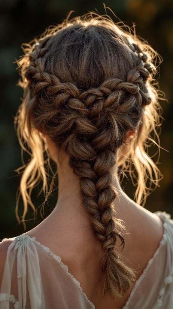 A classic Dutch braided crown hairstyle with intricate braids forming a crown around the head.