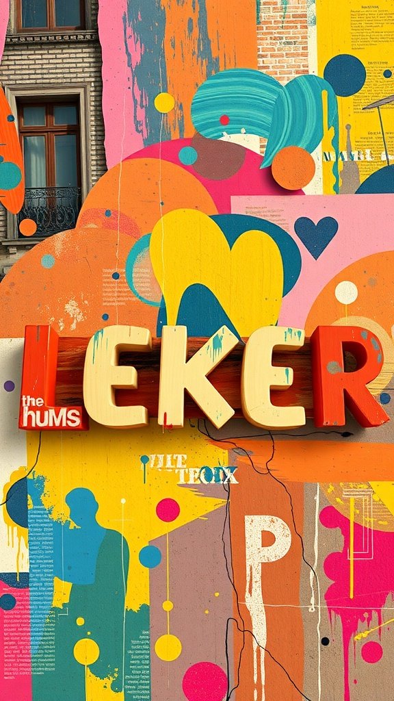 Colorful abstract art featuring playful font design.