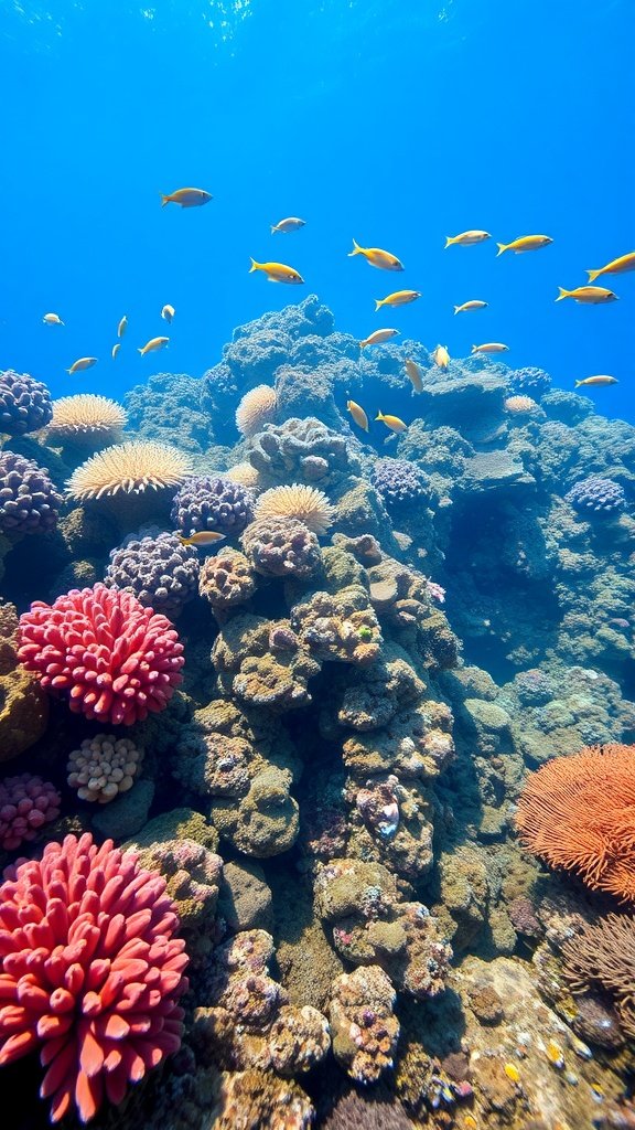 Underwater scene with colorful corals and fish
