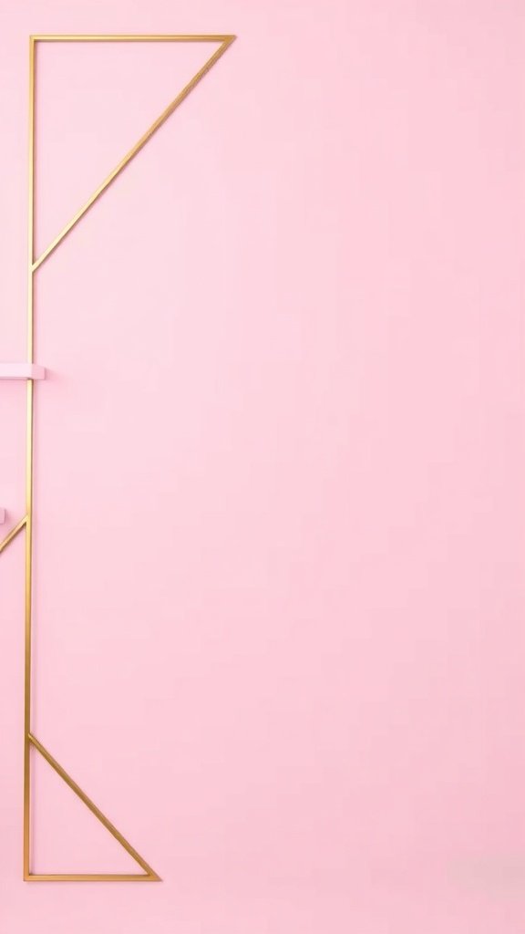A pink wall with geometric gold accents.