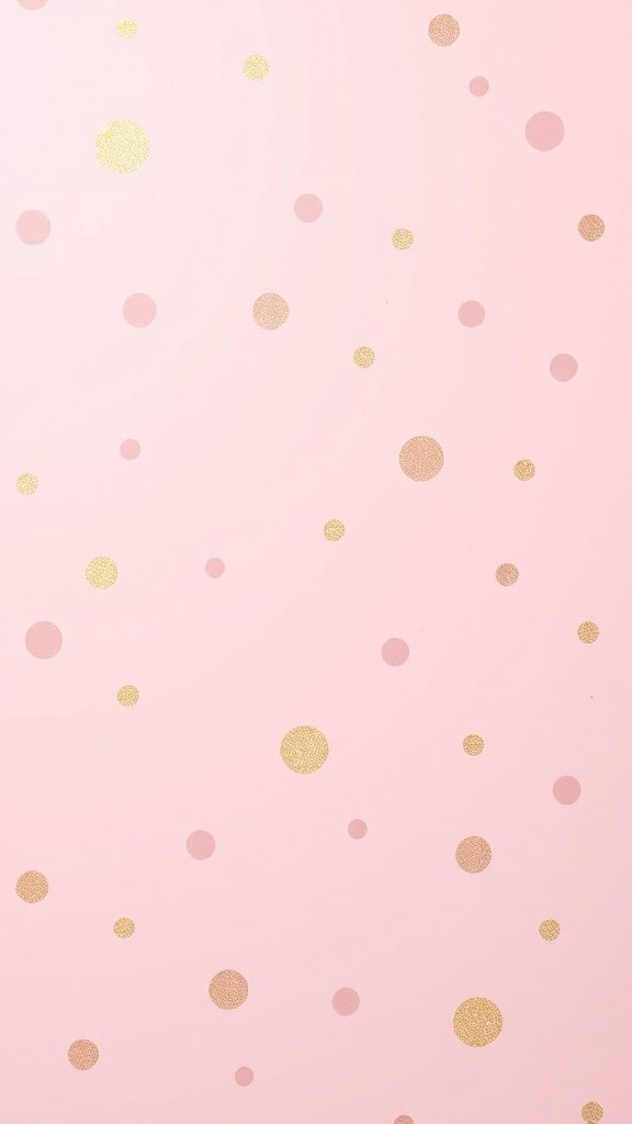 Pink wallpaper with subtle gold polka dots