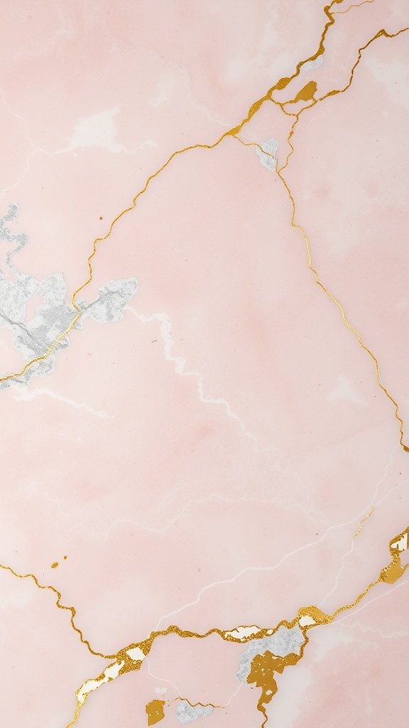 Blush pink marble texture with gold and silver veins