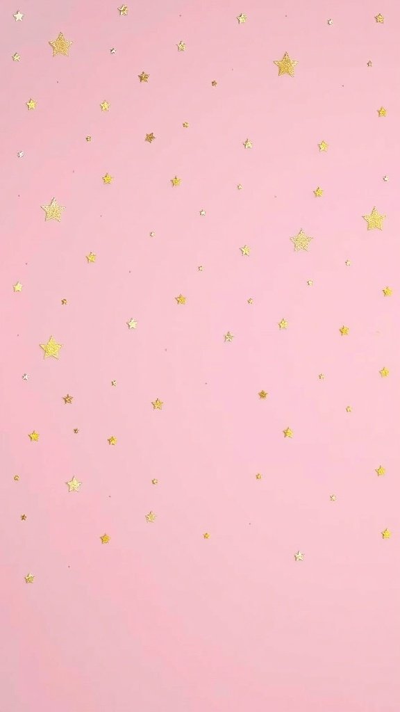 Pink wallpaper with scattered gold stars.