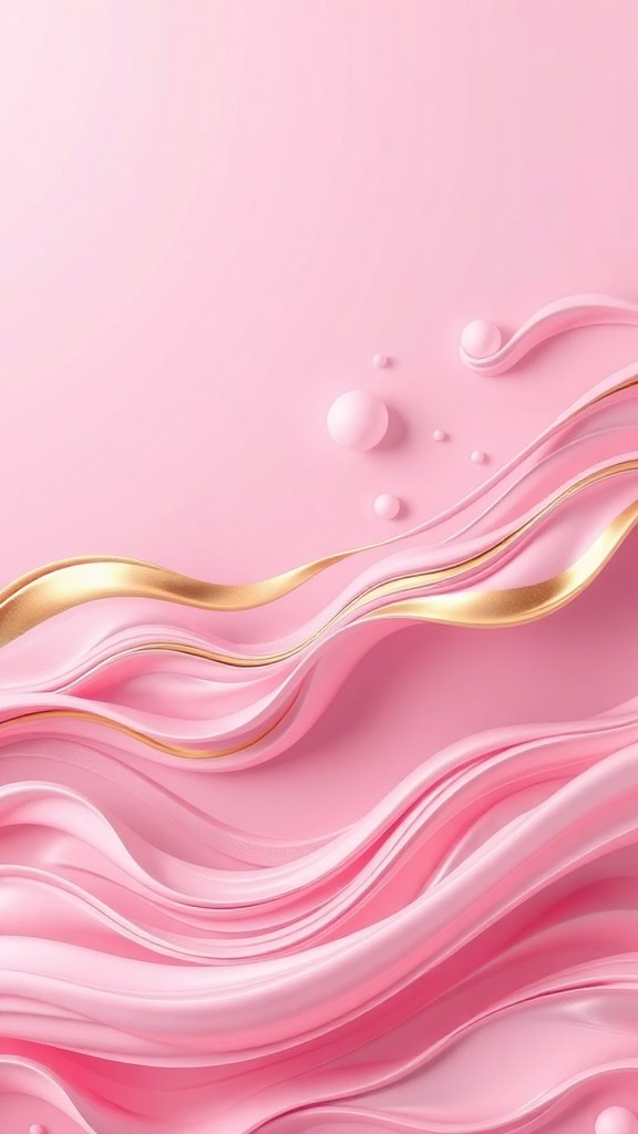 Abstract pink and gold waves with smooth curves and accents