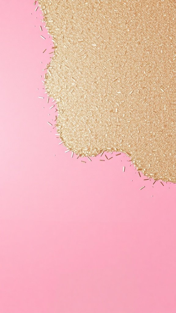 Glittering gold texture on a soft pink background.